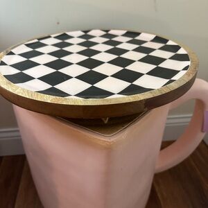 Made in India Black & White Checkerboard Wooden Rotating Trivet Tray